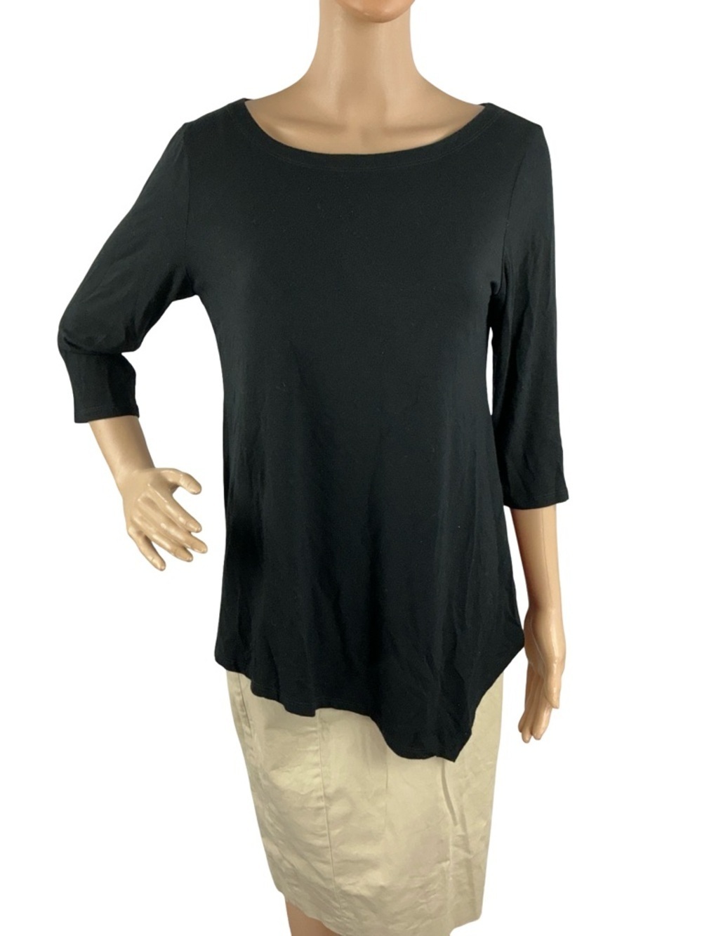 Eileen Fisher Asymmetrical Hem Jersey Tunic Top Black Size S